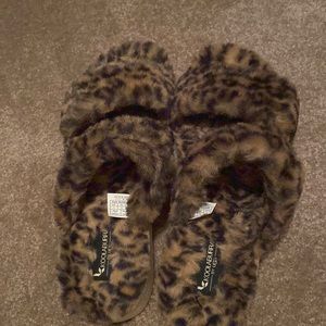 UGG  furry leopard slippers size 11